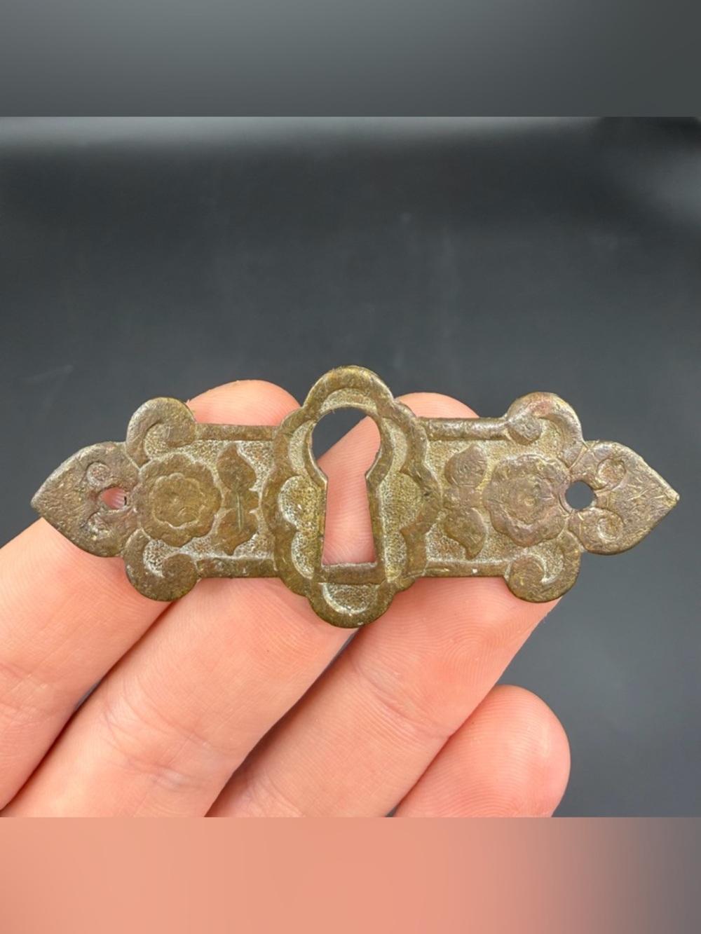 Vintage Keyhole Escutcheon Metal Victorian Aesthetic Floral Rose Hardware 2.5”